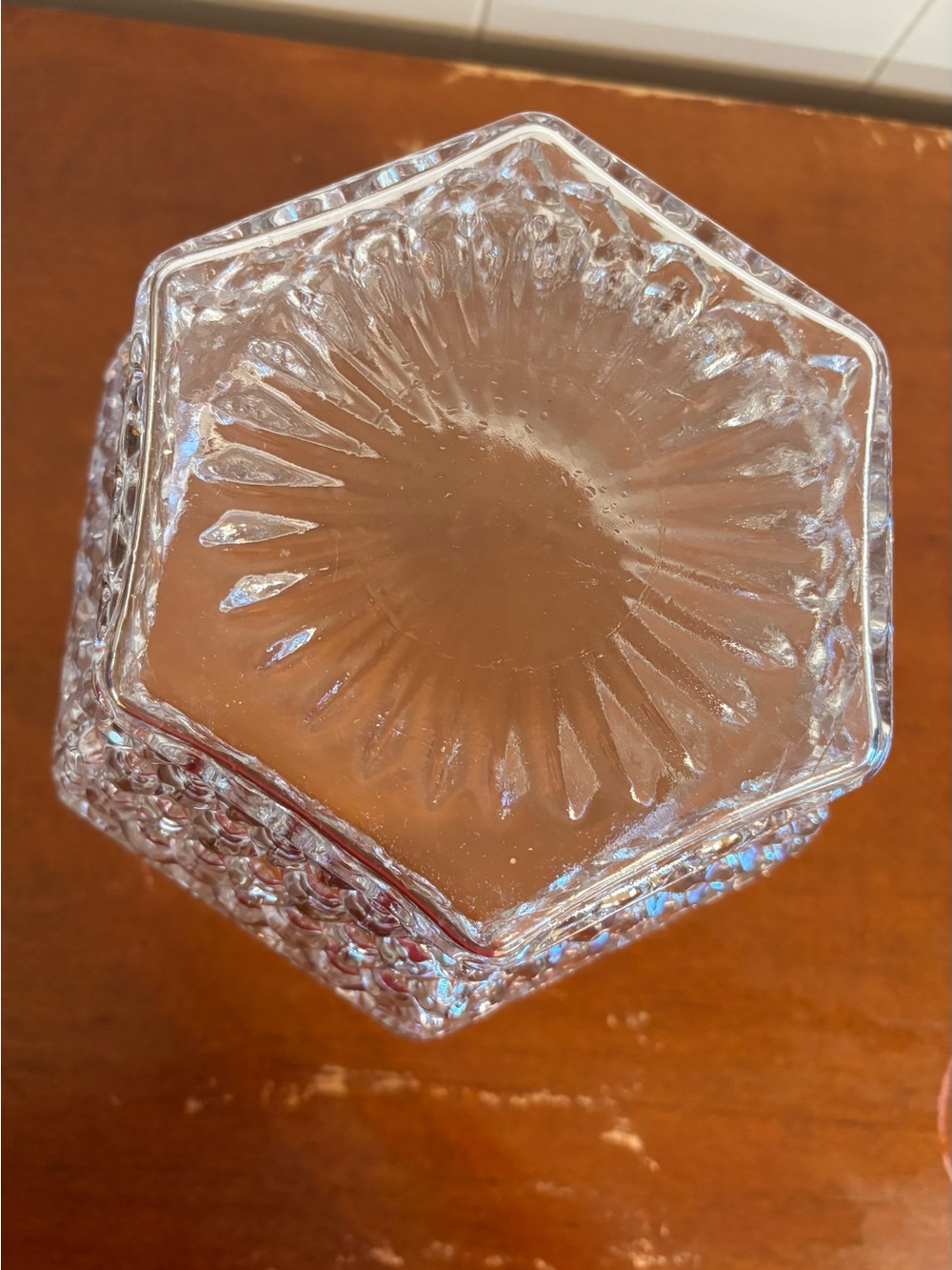 VTG Indiana Glass Diamond Point Hexagon Cookie Jar Lidded Crystal Canister MCM - Picture 9 of 11